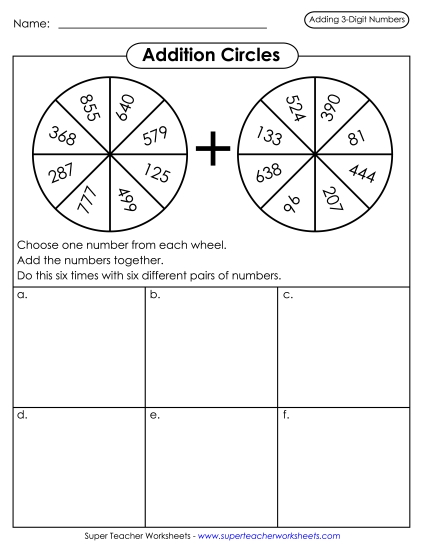 Addition (3-Digit Addends) - Addition Circles Addition (3-Digit Addends) - Addition Circles