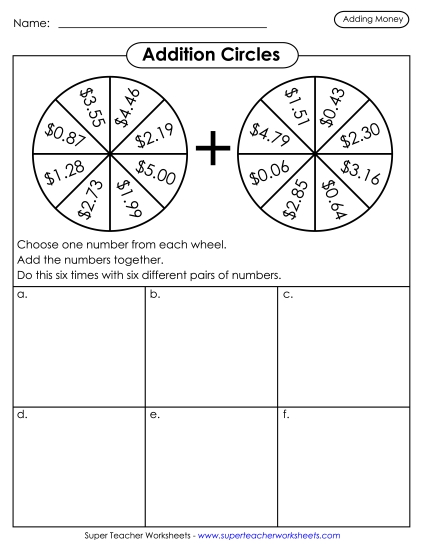 Adding Money - Addition Circles Adding Money - Addition Circles