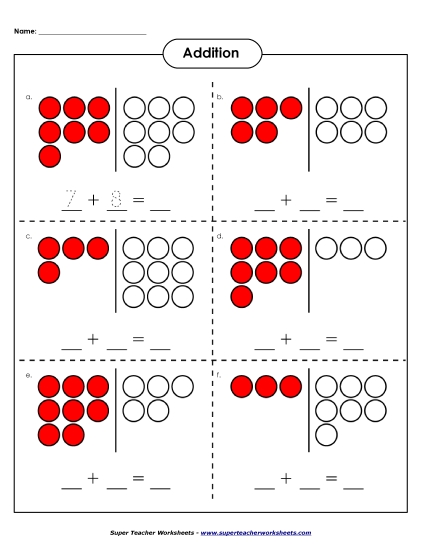 Addition Worksheets & Games - Addition - Counter Pictures (Sums under 20)