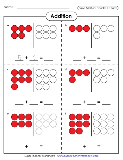 Graphical Concept Worksheets: Addition Doubles +1 - Addition Counters: Doubles +1