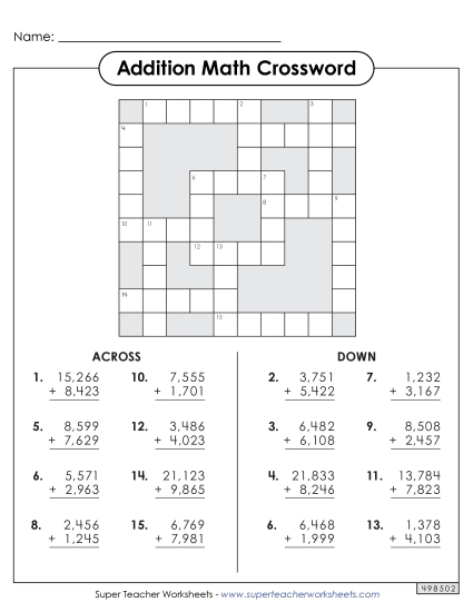 Addition - Addition Crossword (4 and 5-Digit)