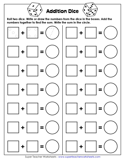 Addition Worksheets, Games, & Puzzles - Addition Dice Game (One Player)