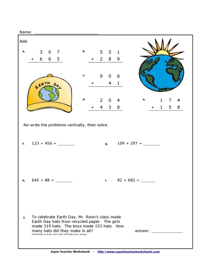 Earth Day Math - Addition - Earth Day