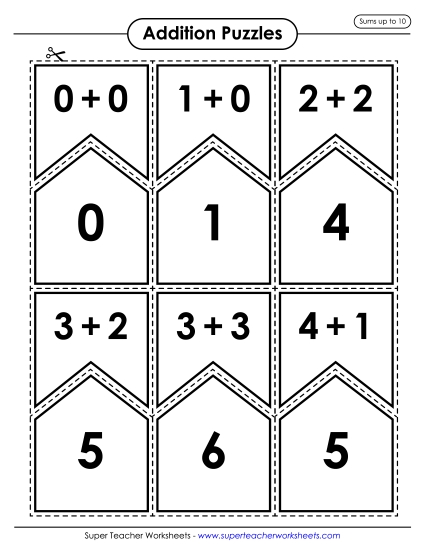 Addition Worksheets, Games, & Puzzles - Addition Matching Puzzles:  Sums to 10