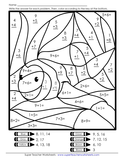 Addition Mystery Pictures - Addition Mystery Picture: Fish Addition Mystery Pictures - Addition Mystery Picture: Fish