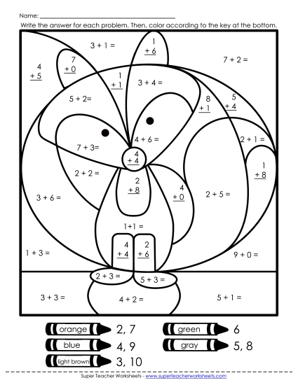 Addition Mystery Pictures - Addition Mystery Picture: Fox