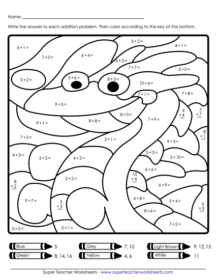 Addition Mystery Pictures - Addition Mystery Picture: Sea Monster