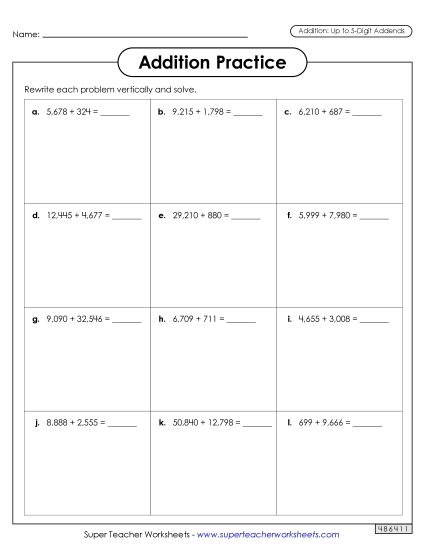 Partial Sums - Addition Practice: 5-digits Partial Sums - Addition Practice: 5-digits