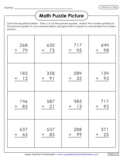 Math Puzzles - Addition Puzzle Picture: Cinco de Mayo (3-Digit Plus 2-Digit) Math Puzzles - Addition Puzzle Picture: Cinco de Mayo (3-Digit Plus 2-Digit)