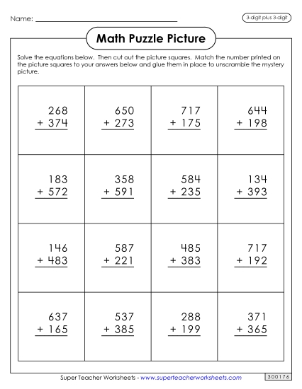 Math Puzzles - Addition Puzzle Picture: Cinco de Mayo (3-Digit Plus 3-Digit) Math Puzzles - Addition Puzzle Picture: Cinco de Mayo (3-Digit Plus 3-Digit)