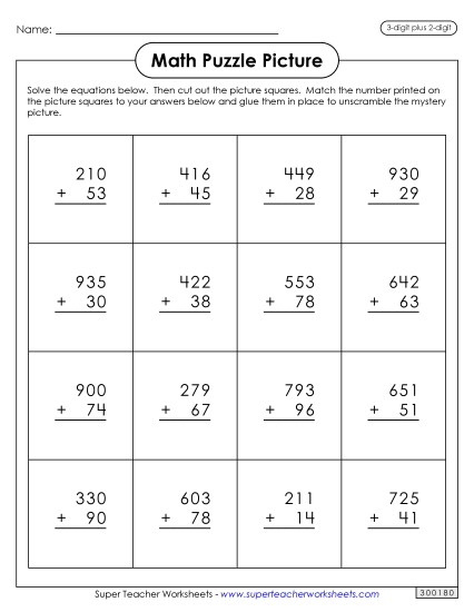 Thanksgiving Addition - Addition Puzzle Picture: Thanksgiving (3-Digit Plus 2-Digit) Thanksgiving Addition - Addition Puzzle Picture: Thanksgiving (3-Digit Plus 2-Digit)