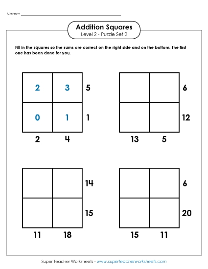 Level 2 (Intermediate) - Addition Squares: Level 2, Set 2