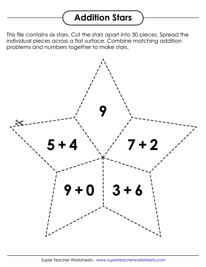 Addition Worksheets & Games - Addition Star Puzzles Addition Worksheets & Games - Addition Star Puzzles