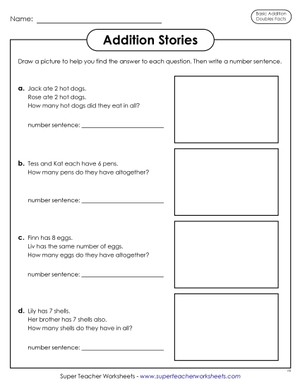Practice Worksheets - Addition Stories (Word Problems) Addition Doubles Facts Practice Worksheets - Addition Stories (Word Problems) Addition Doubles Facts