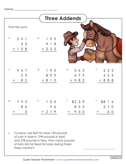 Addition with 3 or More Addends - Addition with 3 Addends Addition with 3 or More Addends - Addition with 3 Addends