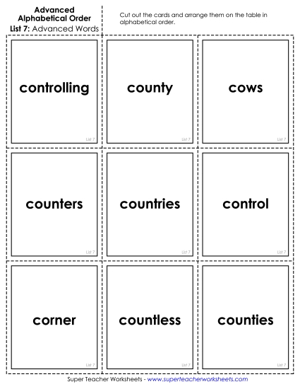 Advanced Alphabetical Order - Advanced: Card Sort 1 Advanced Alphabetical Order - Advanced: Card Sort 1