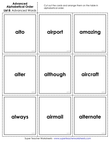 Advanced Alphabetical Order - Advanced: Card Sort 2 Advanced Alphabetical Order - Advanced: Card Sort 2