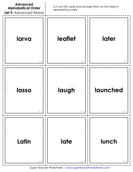 Advanced Alphabetical Order - Advanced: Card Sort 3 Advanced Alphabetical Order - Advanced: Card Sort 3
