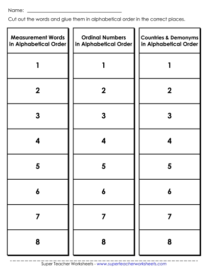 Advanced Alphabetical Order - Advanced Cut-and-Glue Activity Advanced Alphabetical Order - Advanced Cut-and-Glue Activity