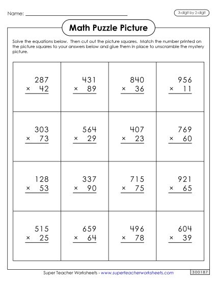 St. Pat's Multiplication - Advanced Multiplication - Leprechaun Picture Puzzle