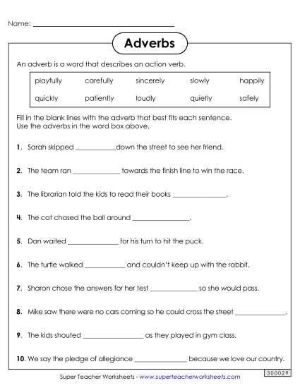 Adverb Worksheets - Adverb Sentences