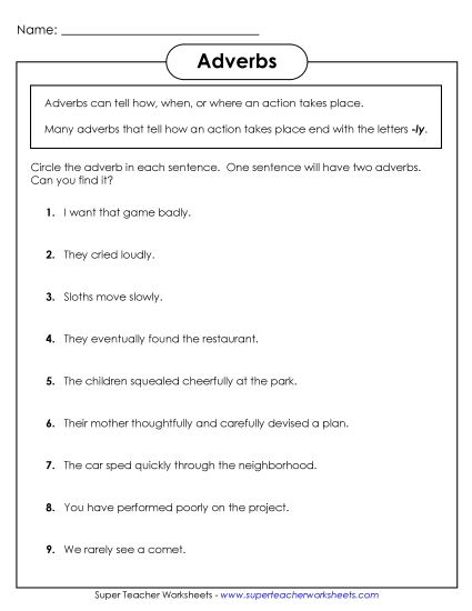 Adverb Worksheets - Adverbs Ending in -ly