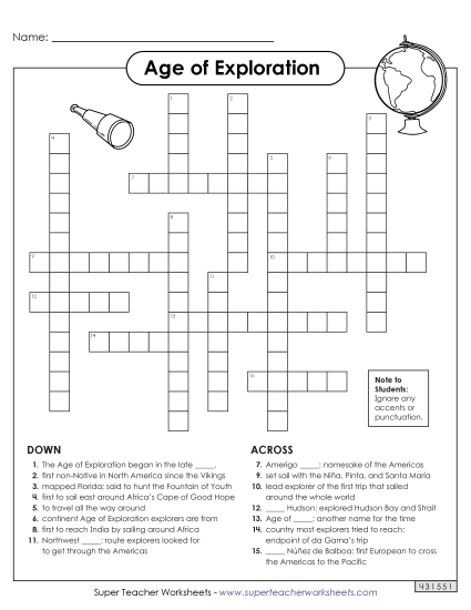 Puzzle - Age of Exploration Crossword 