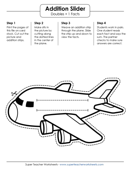 Flashcards and Sliders - Airplane Math Slider: Addition Doubles +1 Facts