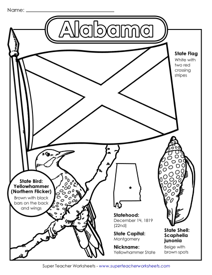 Symbols - Alabama State Symbols Coloring Page Symbols - Alabama State Symbols Coloring Page