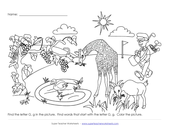 Worksheets - Alphabet Coloring Page - Letter G Worksheets - Alphabet Coloring Page - Letter G