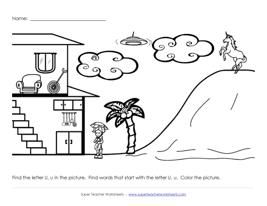 Worksheets - Alphabet Coloring Page - Letter U