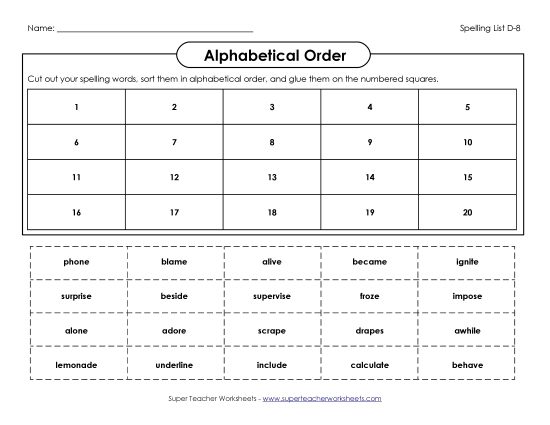 Alphabetical Order - Alphabetical: Cut-Glue (D-8) Alphabetical Order - Alphabetical: Cut-Glue (D-8)