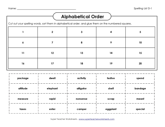 Alphabetical Order - Alphabetical Order - Cut & Glue (D-1)