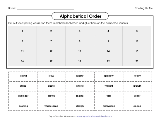 Alphabetical Order - Alphabetical Order: Cut and Glue (E-4)