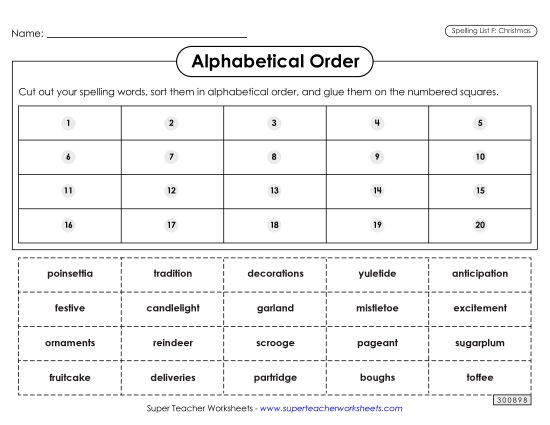Alphabetical Order - Alphabetical Order: Cut-Glue (Christmas)