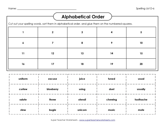 Alphabetical Order - Alphabetical Order: Cut-Glue (D-6)