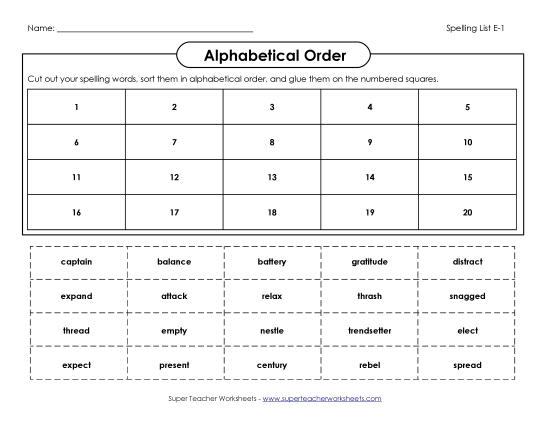 Alphabetical Order - Alphabetical Order: Cut-Glue (E-1)