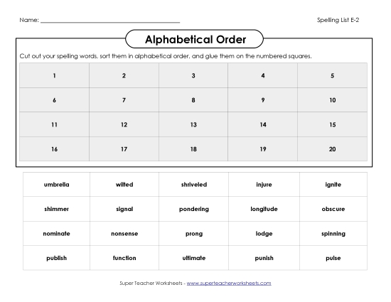 Alphabetical Order - Alphabetical Order Cut-Glue (E-2) Alphabetical Order - Alphabetical Order Cut-Glue (E-2)