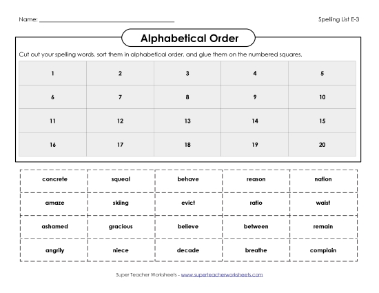 Alphabetical Order - Alphabetical Order Cut-Glue (E-3)