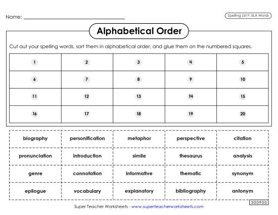 Alphabetical Order - Alphabetical Order: Cut-Glue (ELA)