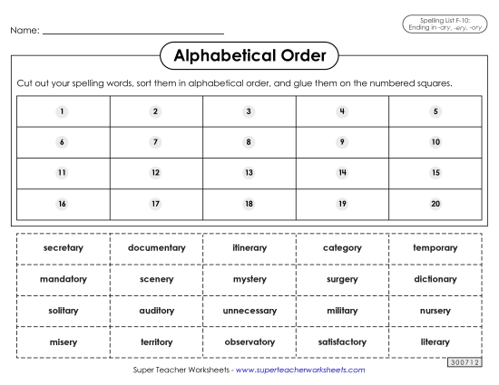 Alphabetical Order - Alphabetical Order: Cut-Glue (F-10)
