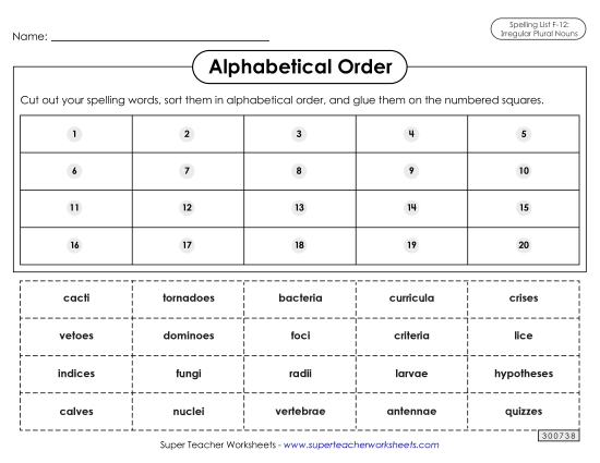 Alphabetical Order - Alphabetical Order: Cut-Glue (F-12)