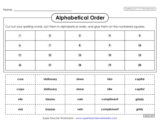 Alphabetical Order - Alphabetical Order: Cut-Glue (F-13)