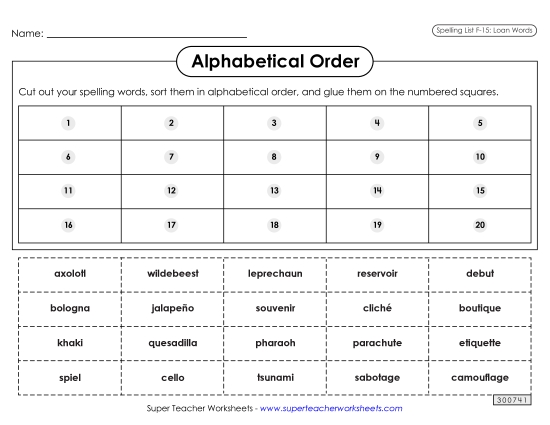 Alphabetical Order - Alphabetical Order: Cut-Glue (F-15) Alphabetical Order - Alphabetical Order: Cut-Glue (F-15)