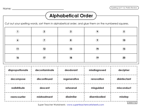 Alphabetical Order - Alphabetical Order: Cut-Glue (F-16) Alphabetical Order - Alphabetical Order: Cut-Glue (F-16)