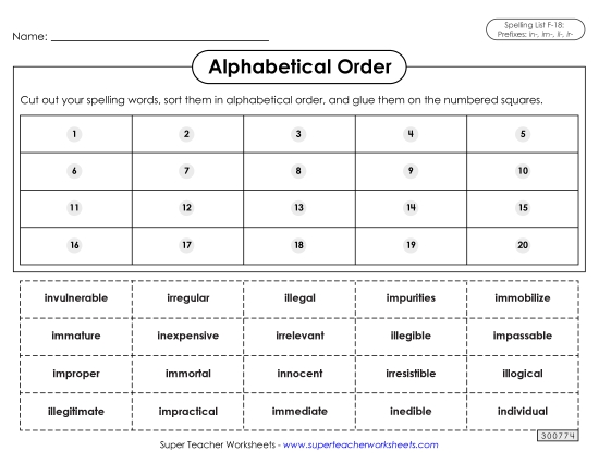 Alphabetical Order - Alphabetical Order: Cut-Glue (F-18)