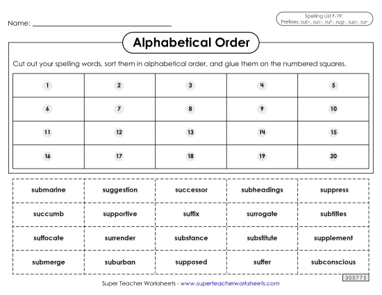 Alphabetical Order - Alphabetical Order: Cut-Glue (F-19) Alphabetical Order - Alphabetical Order: Cut-Glue (F-19)
