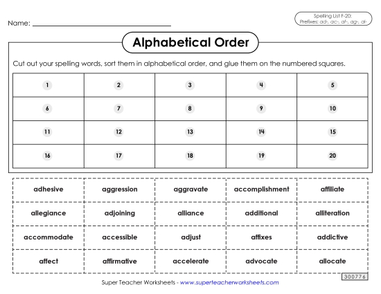 Alphabetical Order - Alphabetical Order: Cut-Glue (F-20)
