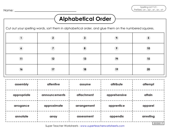 Alphabetical Order - Alphabetical Order: Cut-Glue (F-21)