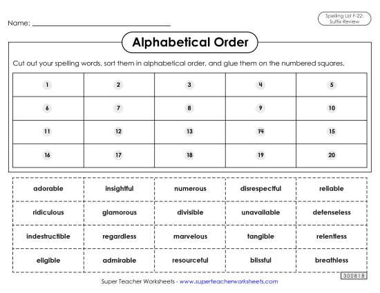 Alphabetical Order - Alphabetical Order: Cut-Glue (F-22)